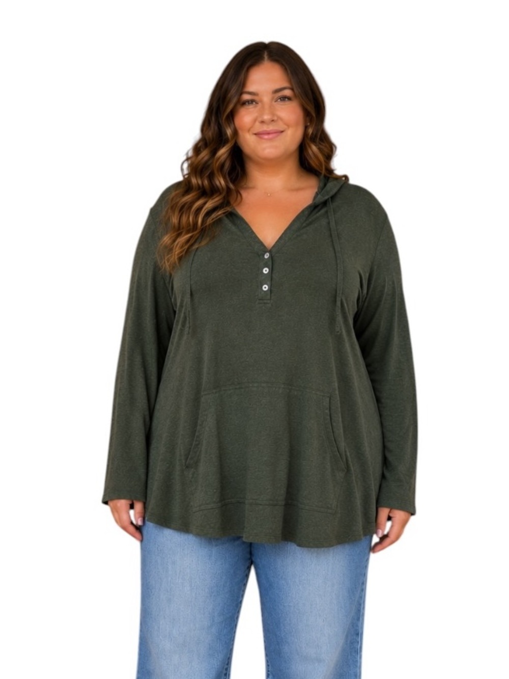 Market & Spruce 2X Green Lightweight Hooded Jersey Knit Shirt Casual Athleisure